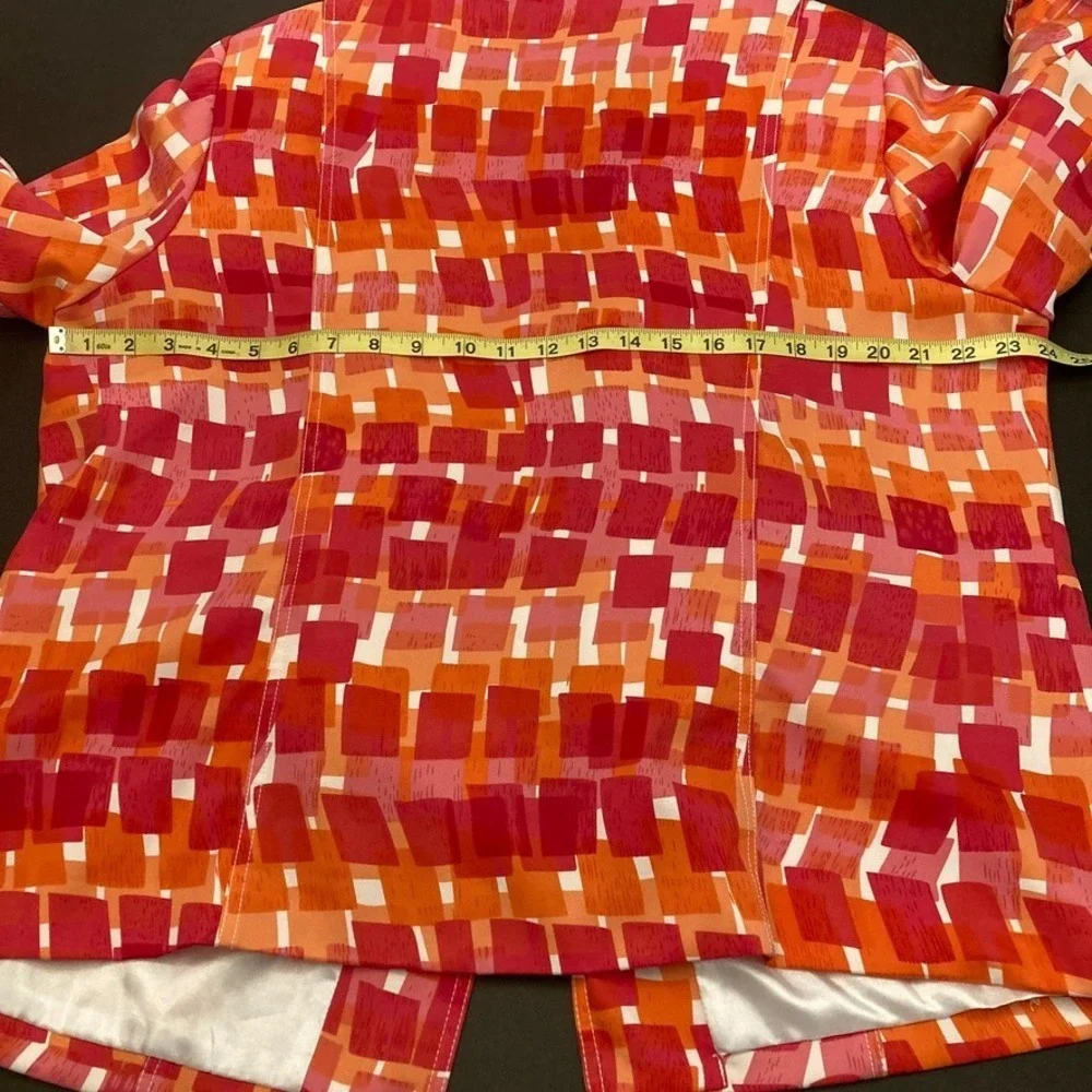 Vtg Kim Rogers Blazer Jacket Geometric Colorful Roll Tab Sleeve Womens 18W Plus